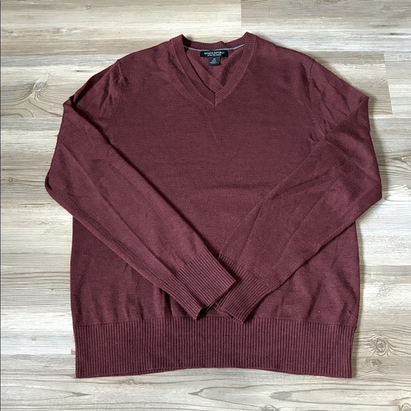 Banana Republic Merino Wool V-Neck Pullover Sweater Maroon Mens M - Picture 9 of 9